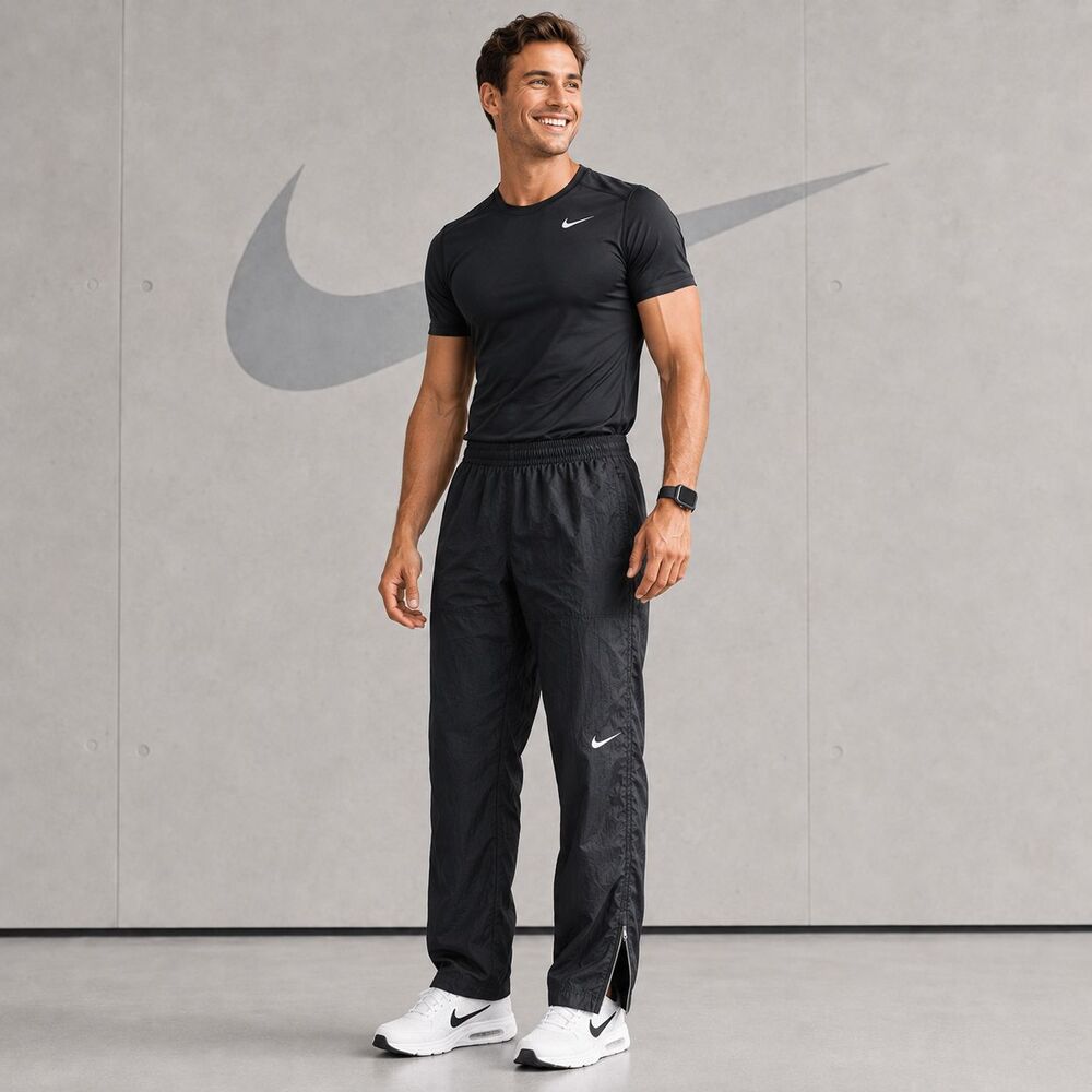 NIKE Men's Vintage 90s XL Track Pants Swoosh Ankle Zip Elastic Waist Black Nylon